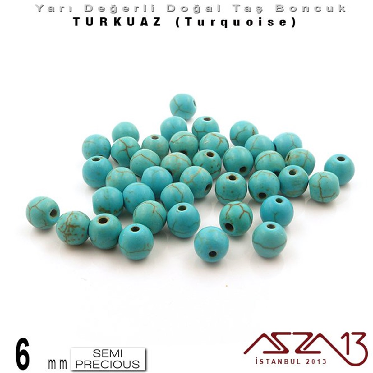 Yarı Değerli Taş BoncuklarBONCUK ve TAŞMarkasız6 mm - Yuvarlak - Düz Yüzey - Mavi Turkuaz (Turquoise) / 40 Adet