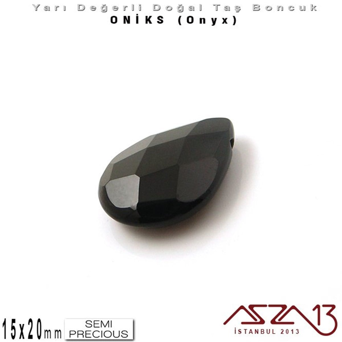 Yarı Değerli Taş BoncuklarBONCUK ve TAŞMarkasız15x20 mm - Yassı Damla, Parlak - Geodezik Yüzey - Oniks (Onyx) / 1 Adet