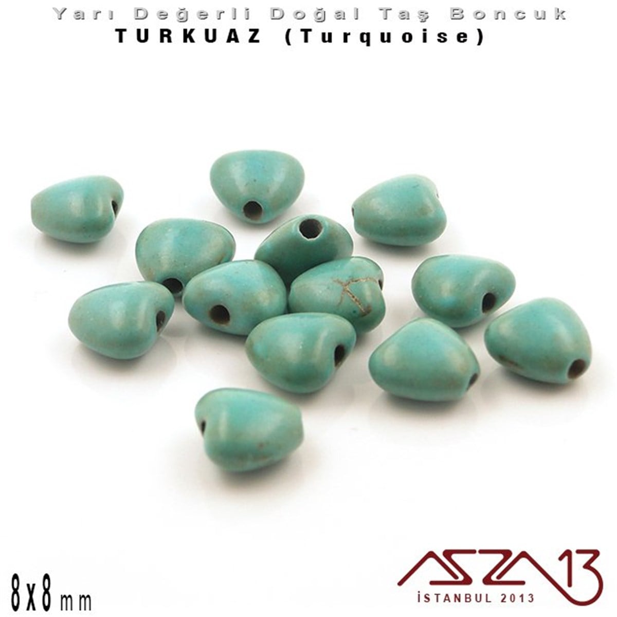 Yarı Değerli Taş BoncuklarBONCUK ve TAŞMarkasız8x8 mm - Kalp - Düz Yüzey - Turkuaz (Turquoise) Boncuk / 13 Adet