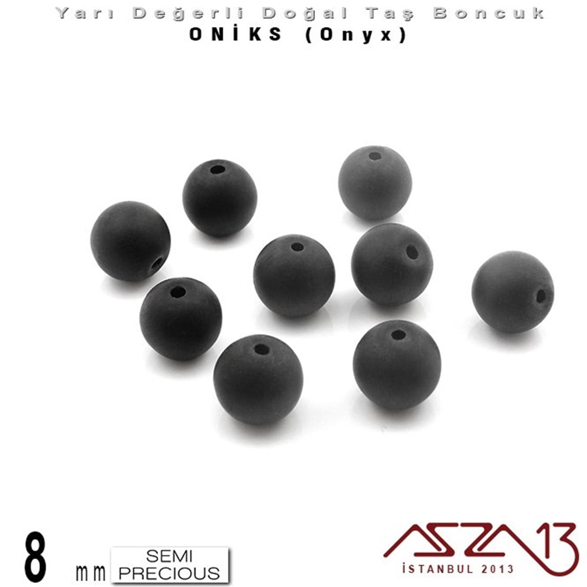 Yarı Değerli Taş BoncuklarBONCUK ve TAŞMarkasız8 mm - Yuvarlak, Mat - Düz Yüzey - Oniks (Onyx) / 9 Adet