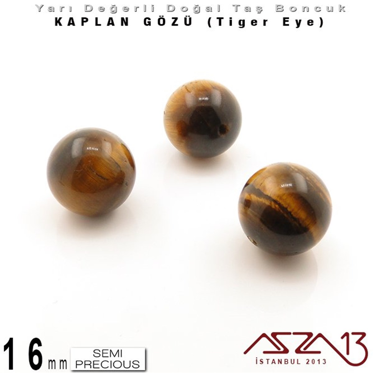 Yarı Değerli Taş BoncuklarBONCUK ve TAŞMarkasız16 mm - Yuvarlak - Kahve, Düz Yüzey - Kaplan Gözü (Tiger Eye) / 3 Adet