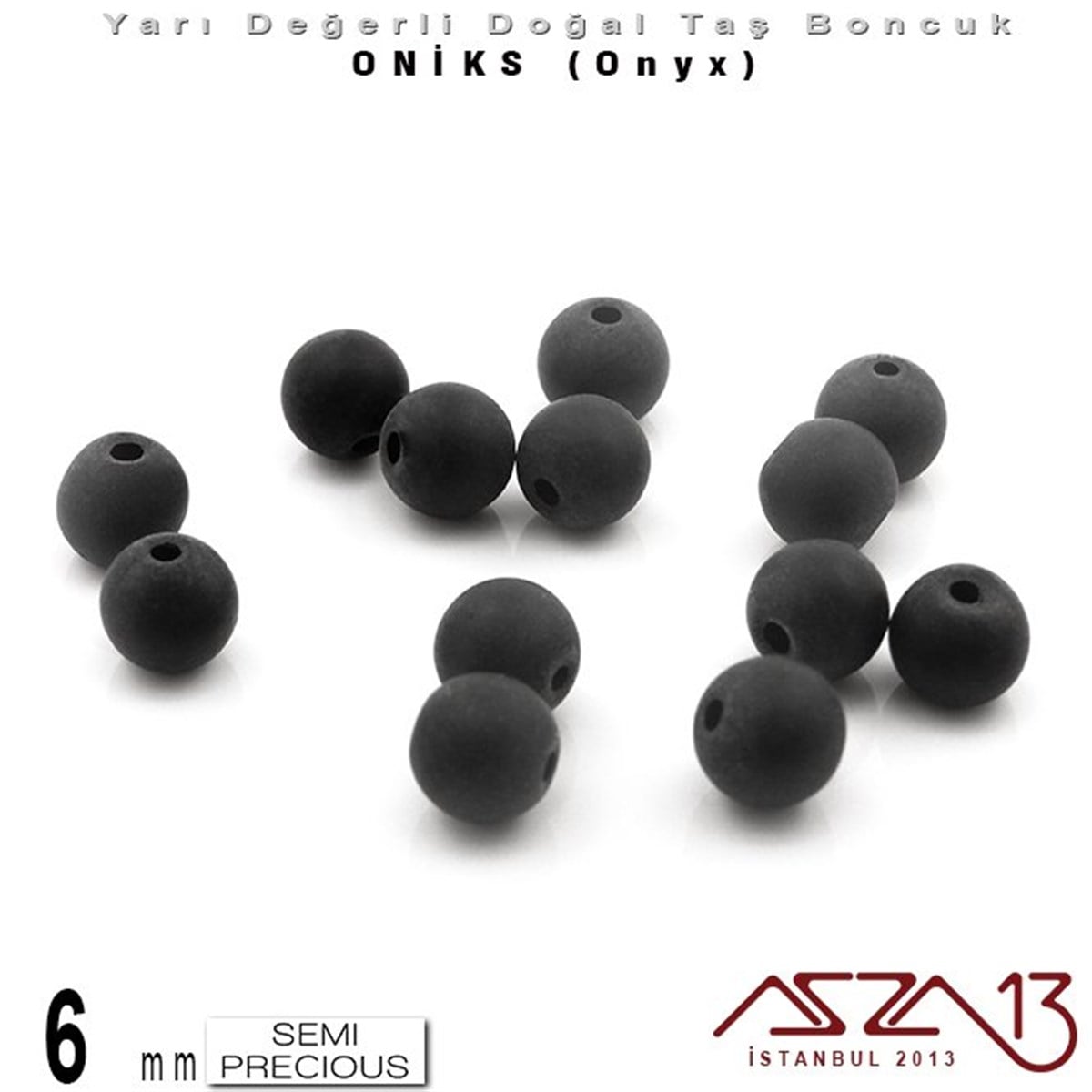 Yarı Değerli Taş BoncuklarBONCUK ve TAŞMarkasız6 mm - Yuvarlak, Mat - Düz Yüzey - Oniks (Onyx) / 13 Adet