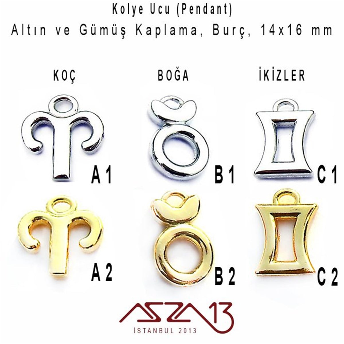 Yarı Mamul Takı MalzemeleriTAKI MALZEMEMarkasızRodyum ve 18K Altın Kaplama Koç-Boğa-İkizler Burç Kolye Ucu / Paket İçeriği 1 Adet