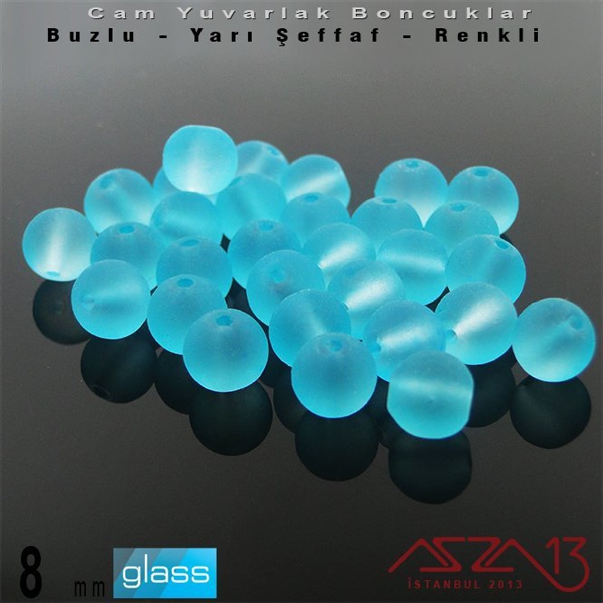 Yuvarlak Cam BoncuklarBONCUK ve TAŞMarkasızYuvarlak - 8 mm - Neon Mavi - Yarı Şeffaf - Buzlu Yüzey - Cam Boncuk / 30 Adet