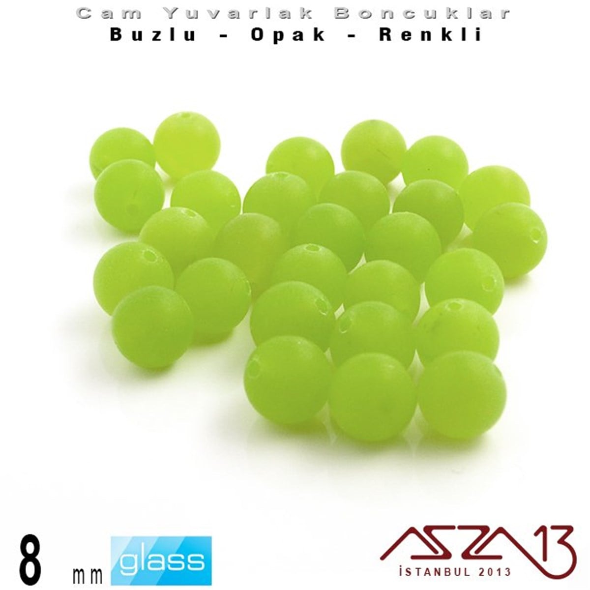 Yuvarlak Cam BoncuklarBONCUK ve TAŞMarkasızYuvarlak - 8 mm - Neon Yeşil - Opak - Buzlu Yüzey - Cam Boncuk / 30 Adet