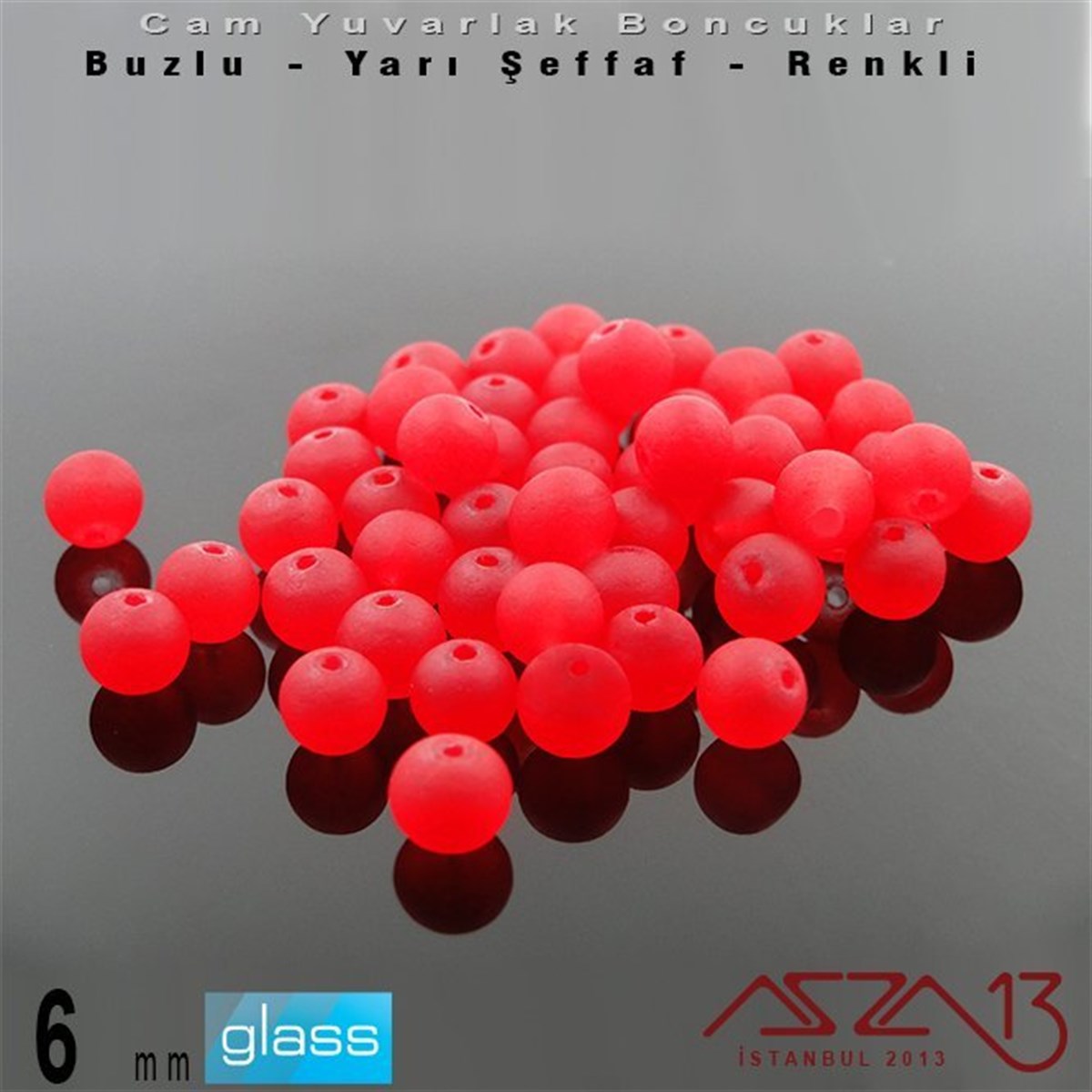 Yuvarlak Cam BoncuklarBONCUK ve TAŞMarkasızYuvarlak - 6 mm - Neon Vişne - Yarı Şeffaf - Buzlu Yüzey - Cam Boncuk / 40 Adet