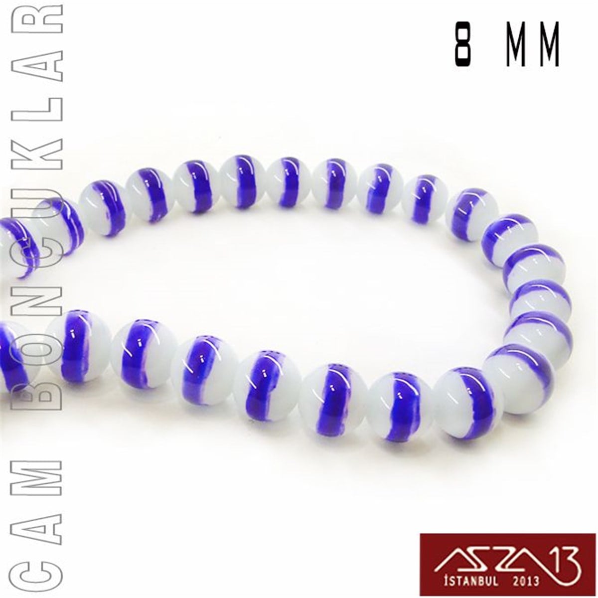 Yuvarlak Cam BoncuklarBONCUK ve TAŞMarkasızYuvarlak 8 mm, Mor Halkalı Beyaz Cam Boncuk / Paket İçeriği 50 Adet