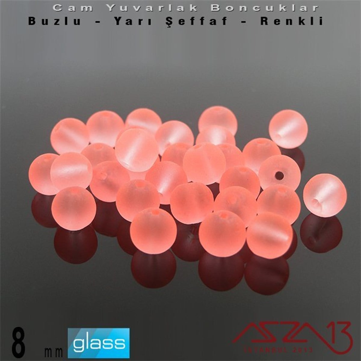 Yuvarlak Cam BoncuklarBONCUK ve TAŞMarkasızYuvarlak - 8 mm - Neon Somon - Yarı Şeffaf - Buzlu Yüzey - Cam Boncuk / 30 Adet