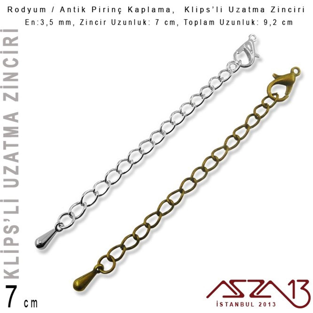 Zincir KolyelerTAKI MALZEMEMarkasızAntik Pirinç ve Rodyum Kaplama -  7 cm - Klips'li Uzatma Zinciri / 1 Adet