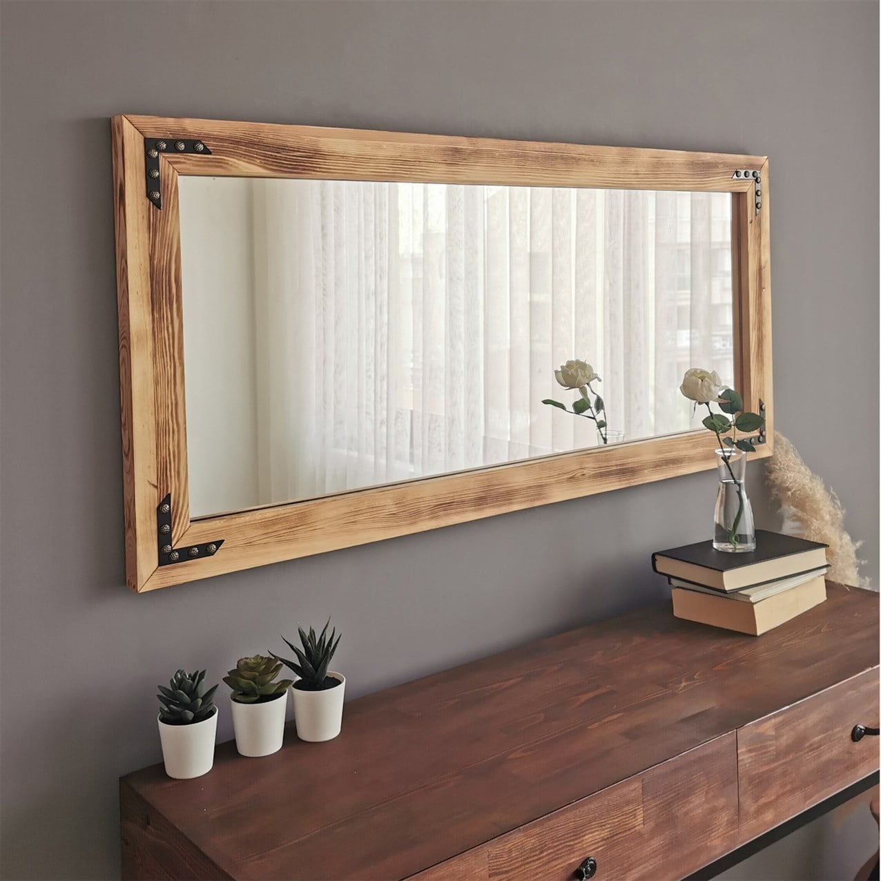 NEOstill - Ahşap Eskitme Dekoratif Ayna 110x50