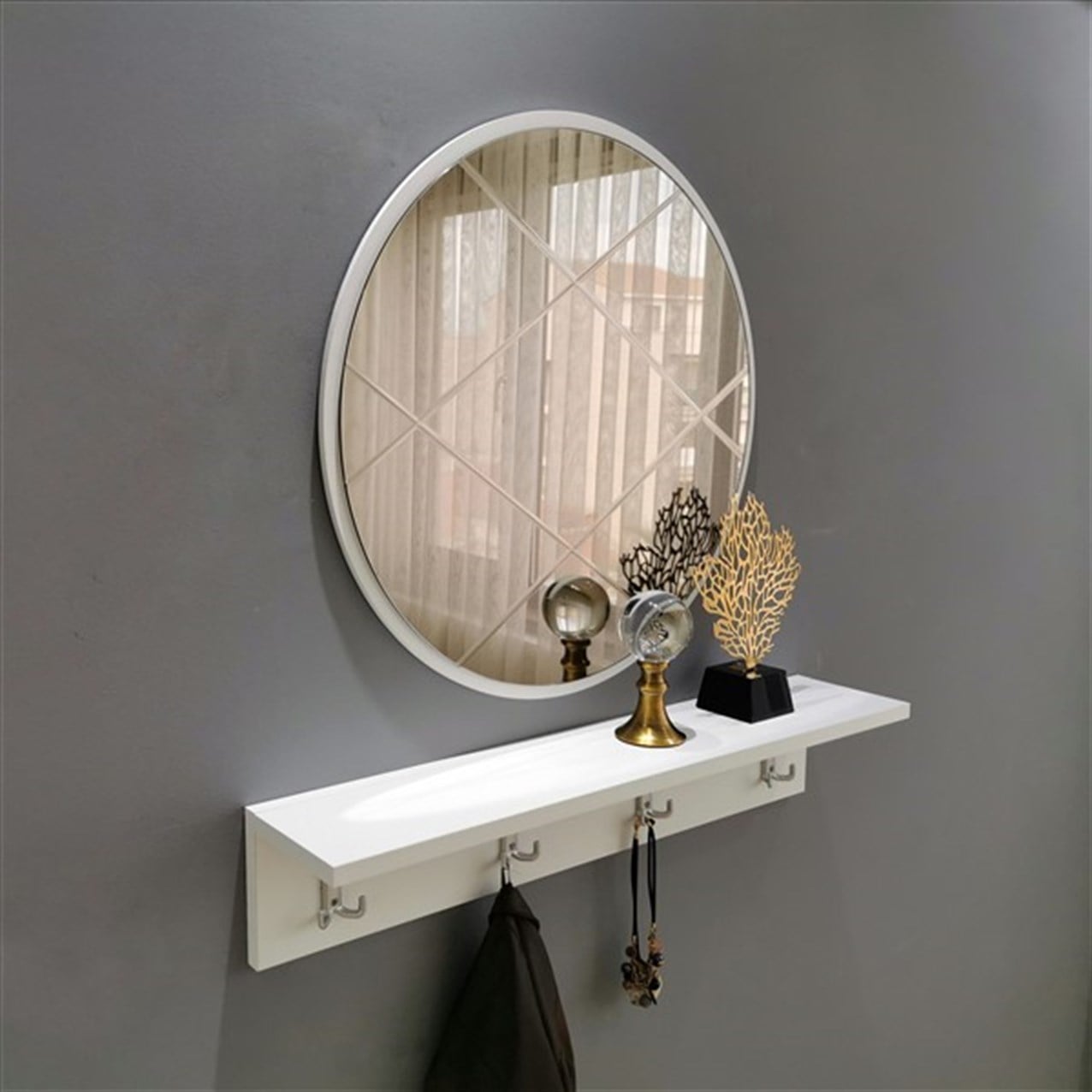 NEOstill - Bronz Aynalı Vestiyer Portmanto V102