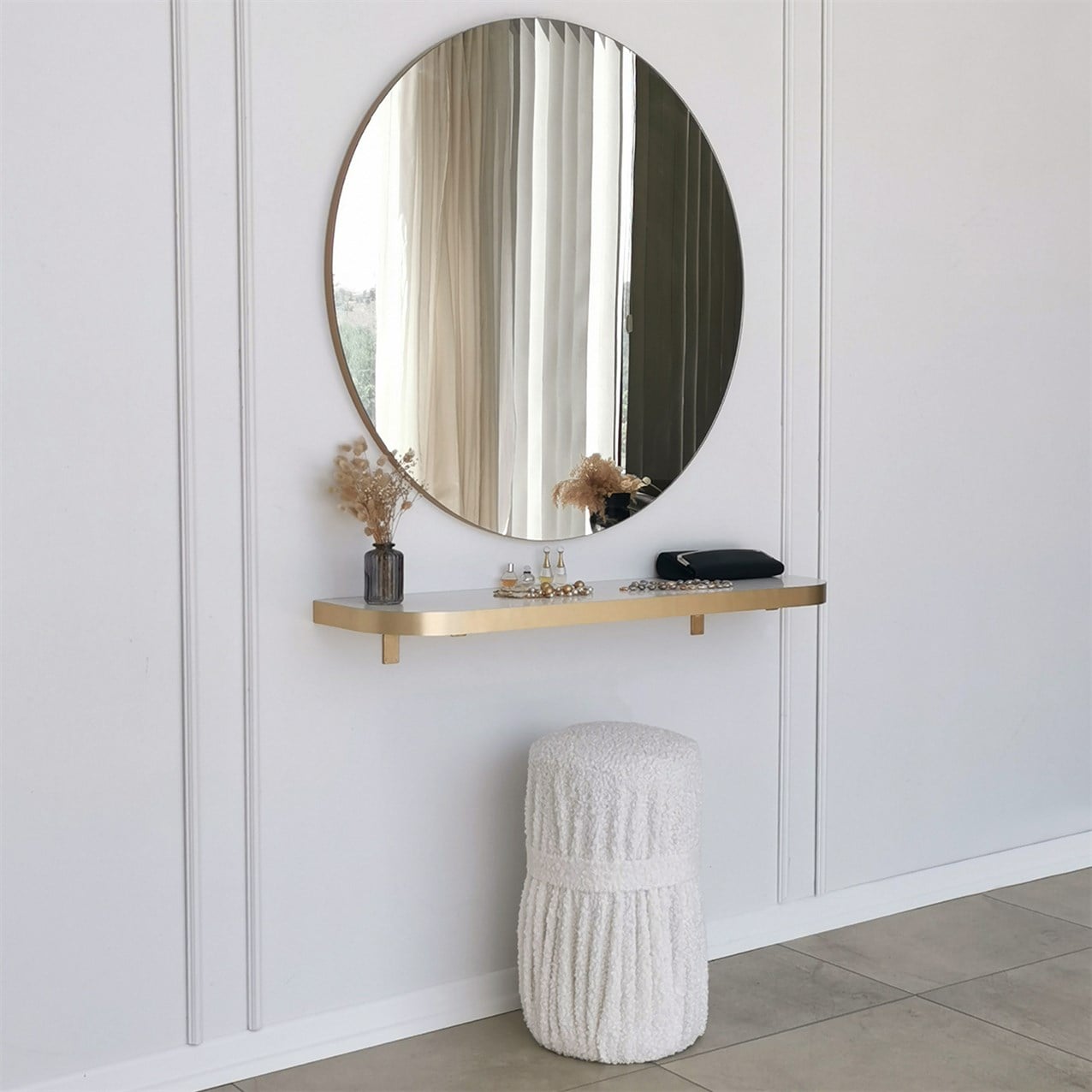 NEOstill - Gold Kenarlı Yuvarlak Ayna 90 Cm.