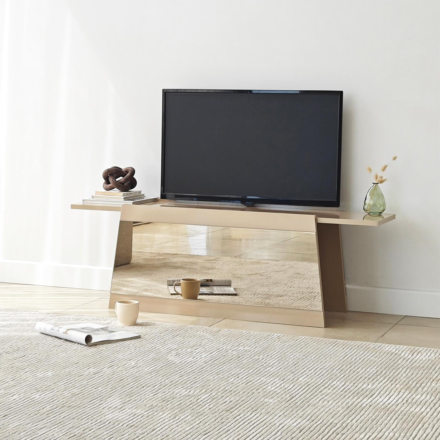 NEOstill - Queen Tv Sehpası 120cm Bej-Bronz Ayna