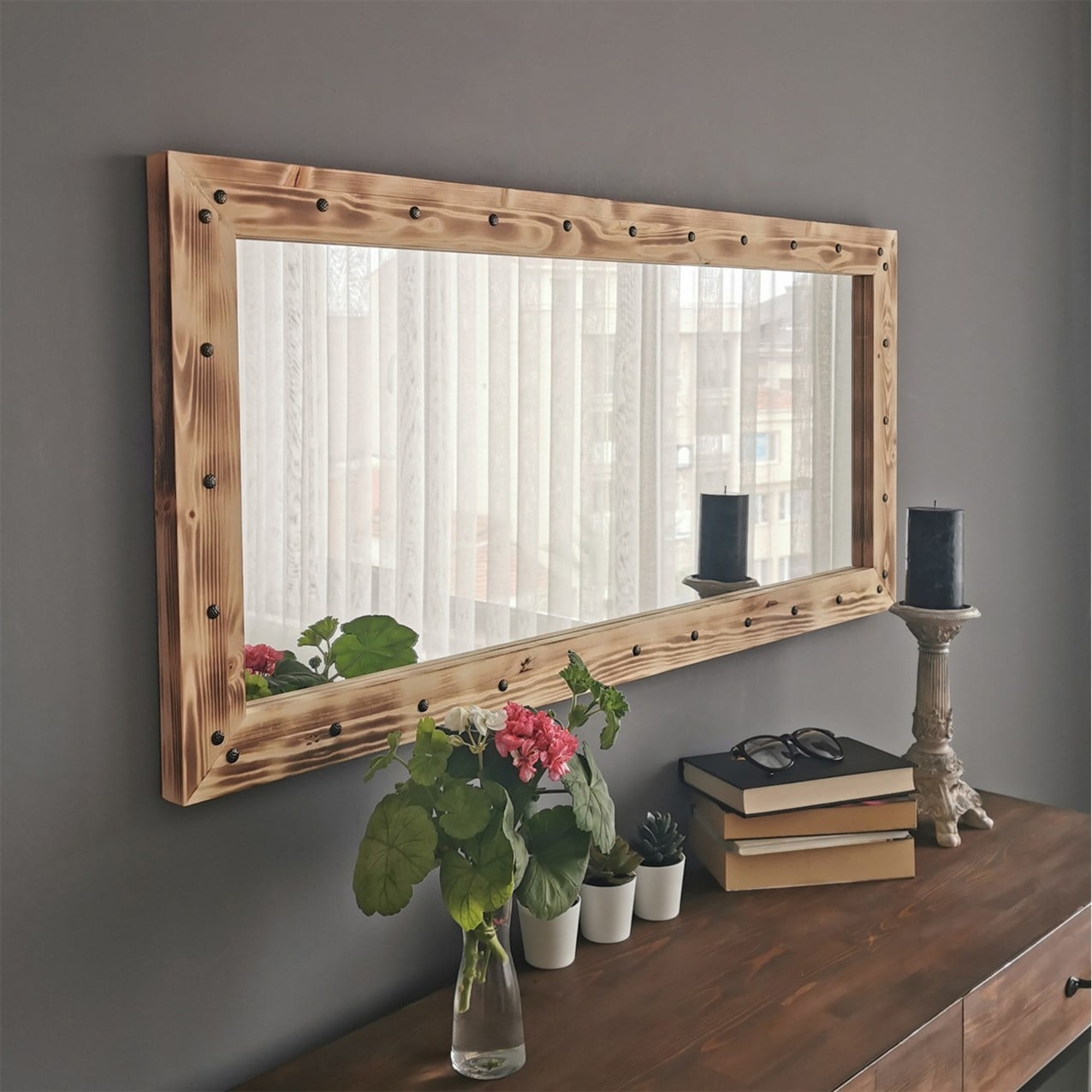 NEOstill - Ahşap Zımbalı Eskitme Ayna 110x50