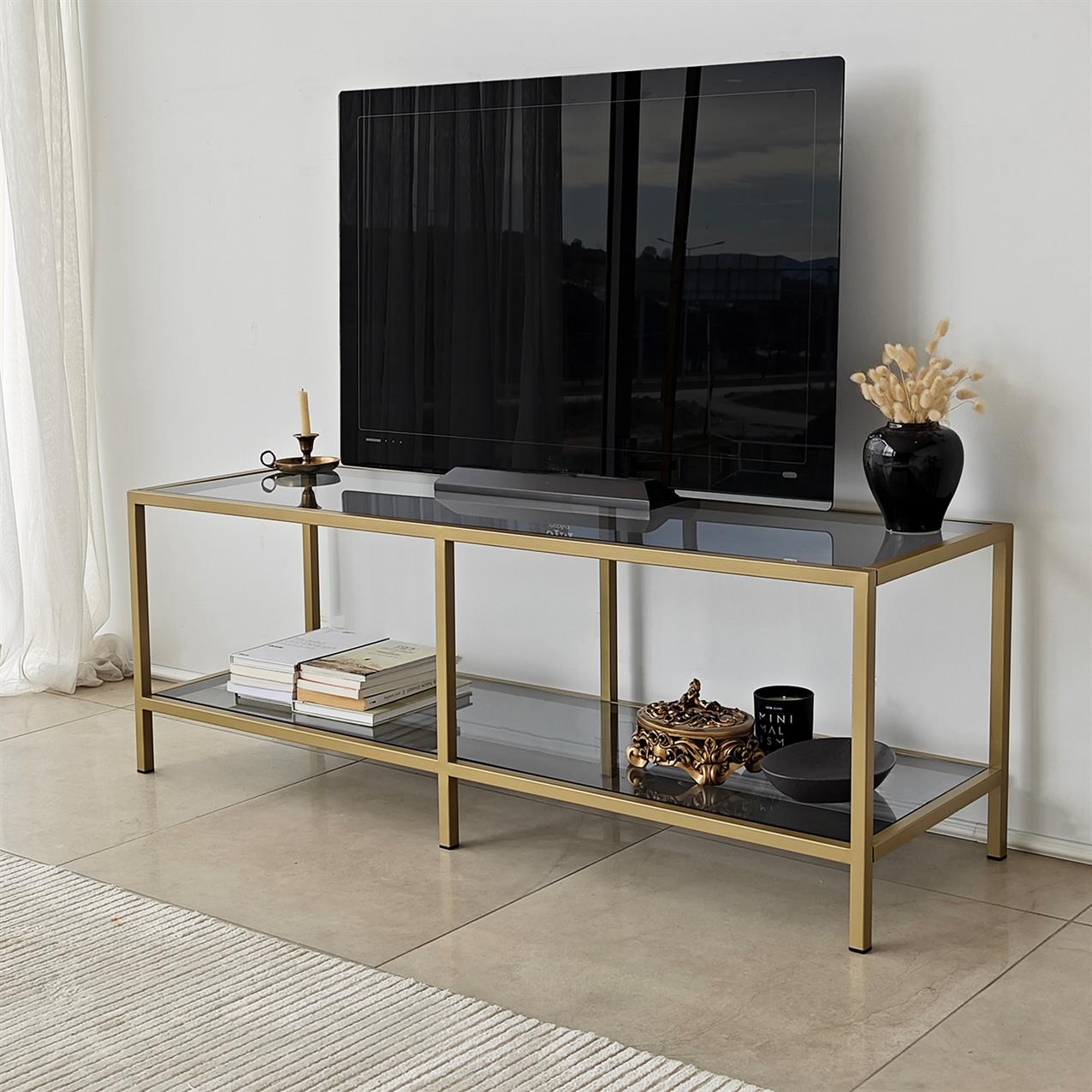 NEOstill - Basic Gold Tv Sehpası & Füme Cam