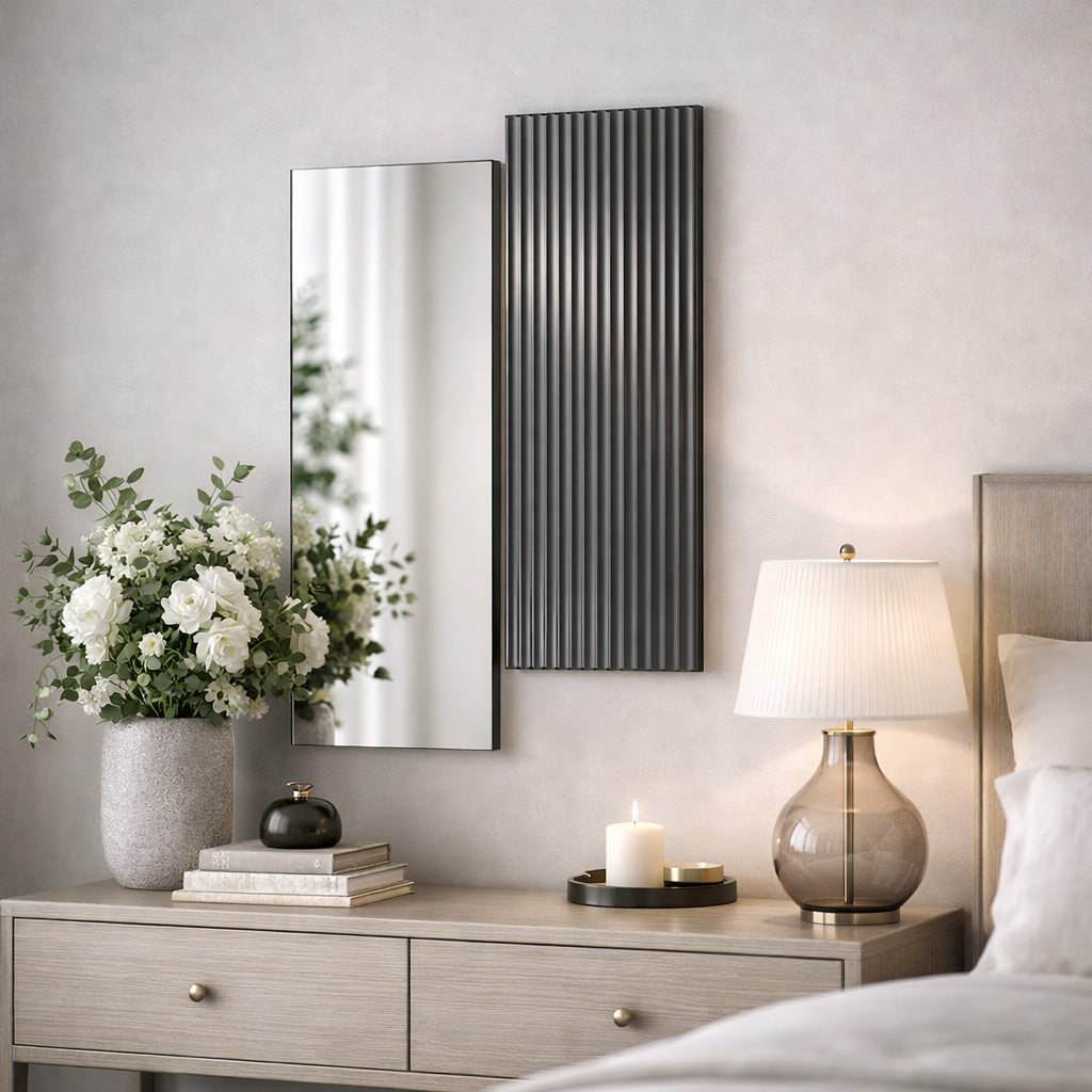 NEOstill - Linea Çizgili Füme & Naturel Ayna Set
