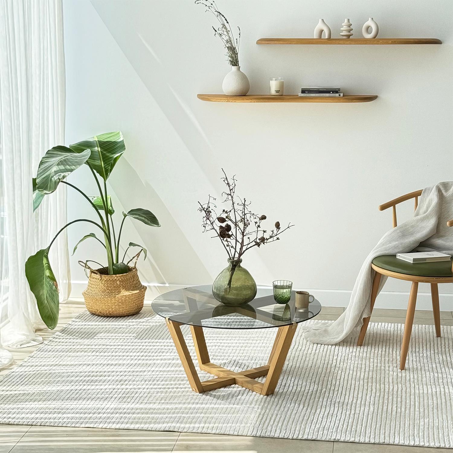 NEOstill - Lotus Cam Sehpa / Teak & Füme Cam