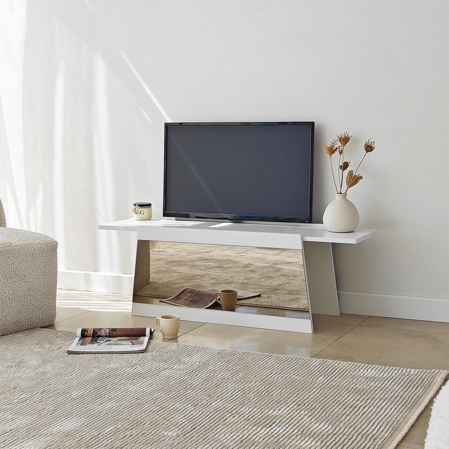 NEOstill - Queen Tv Sehpası 120cm Beyaz-Bronz Ayna