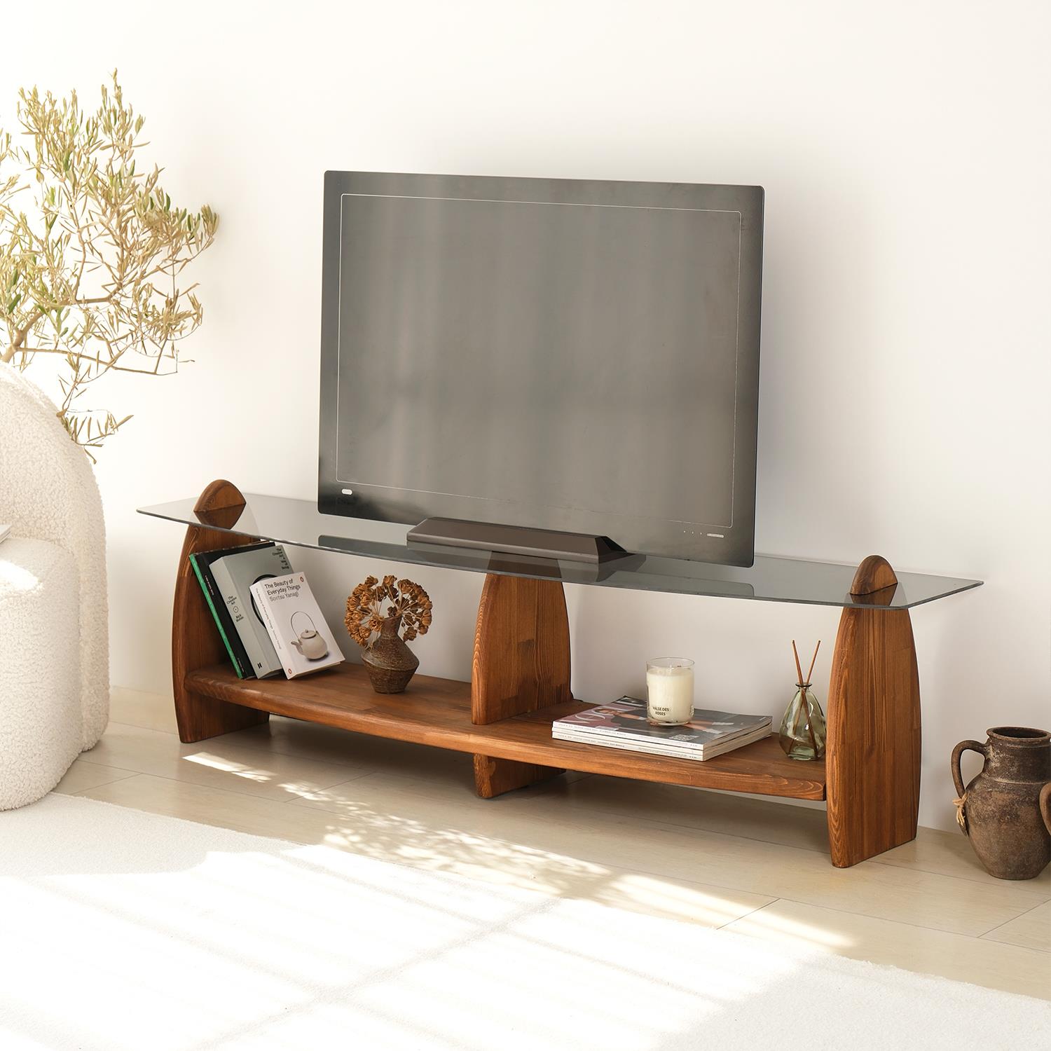 NEOstill - Surf Masif Tv Sehpası/Kestane& Füme Cam