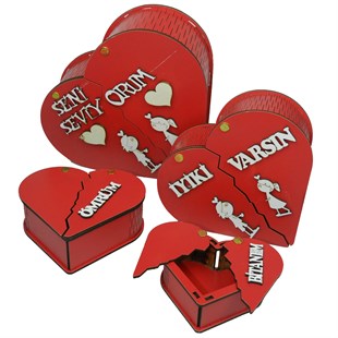 Kırmızı Kalp Ahşap Kutu SetiSevgiliye Özel Toptan Hediye Modelleri - Yeliz Hediyelik