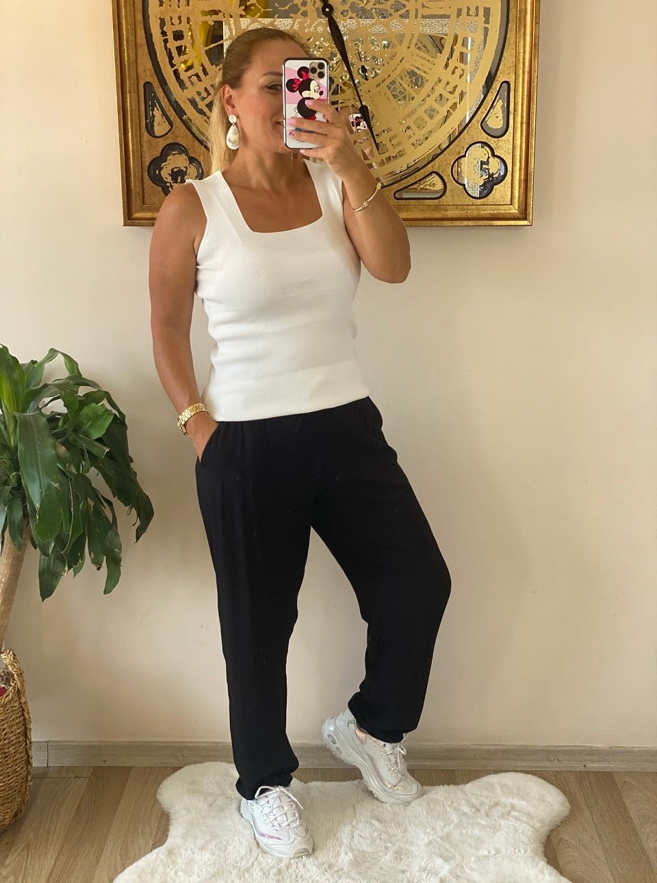 410585 PAMUK VİSKON KUMAŞ SİYAH PANTALON
