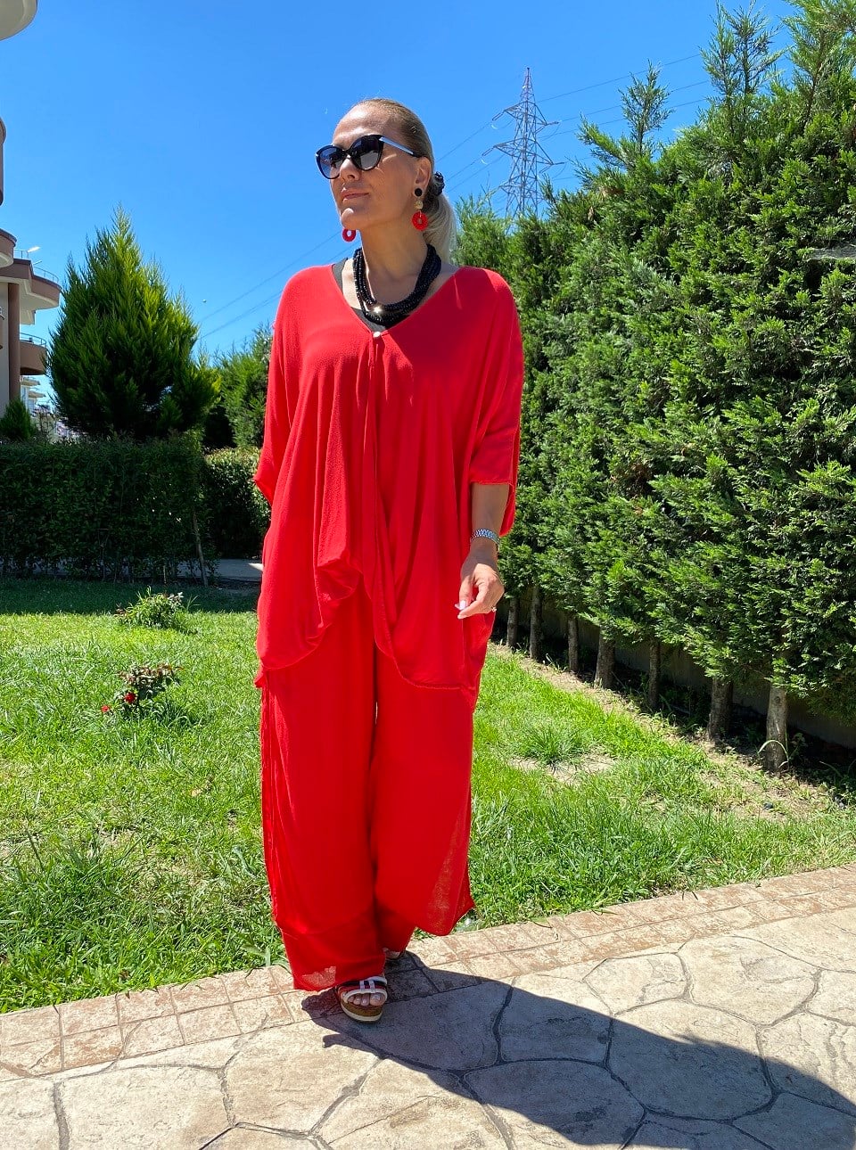 410650 %100 PAMUK KUMAŞ KIRMIZI PANTOLON