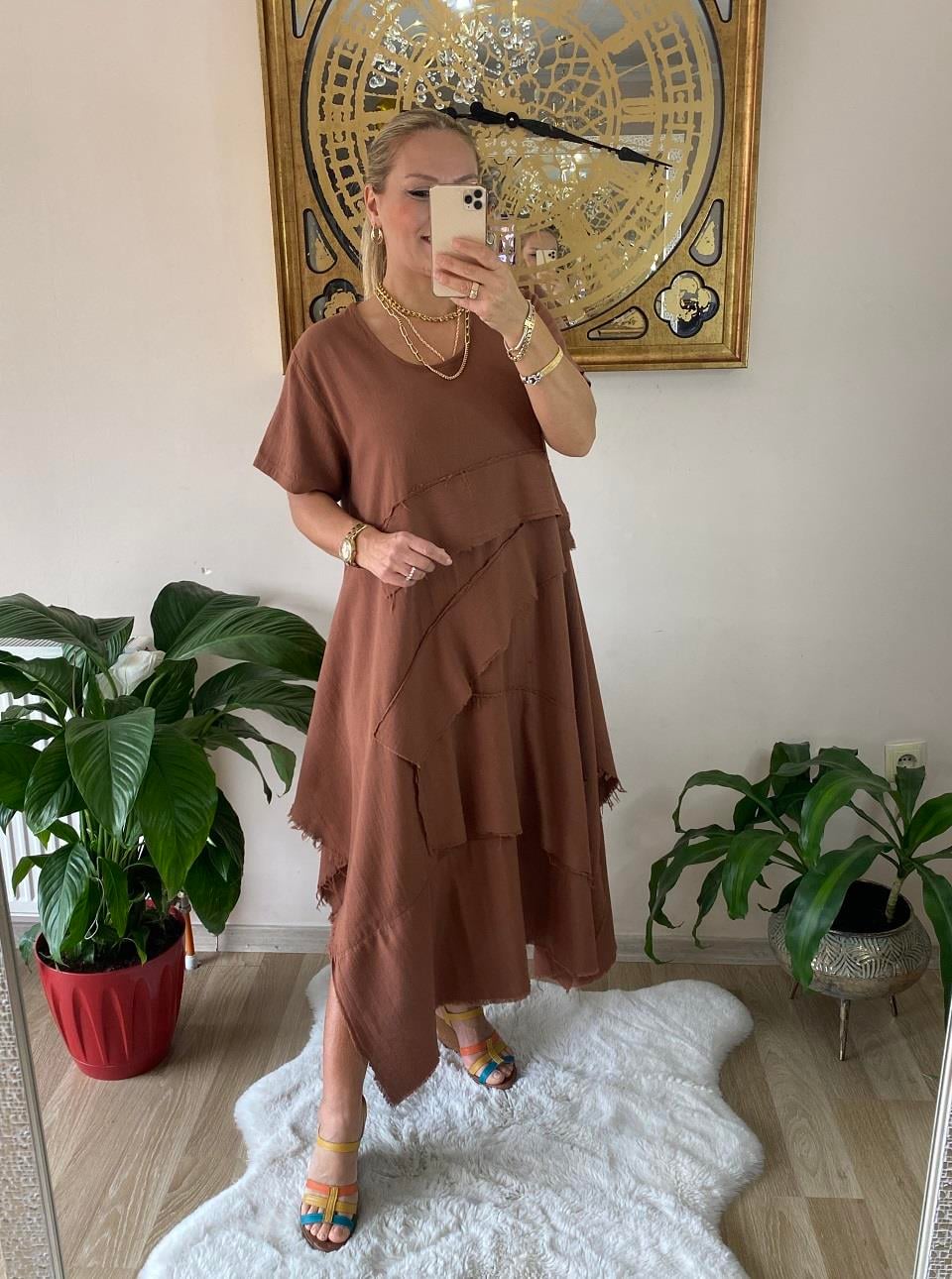 410890 Tasarım Keten Elbise