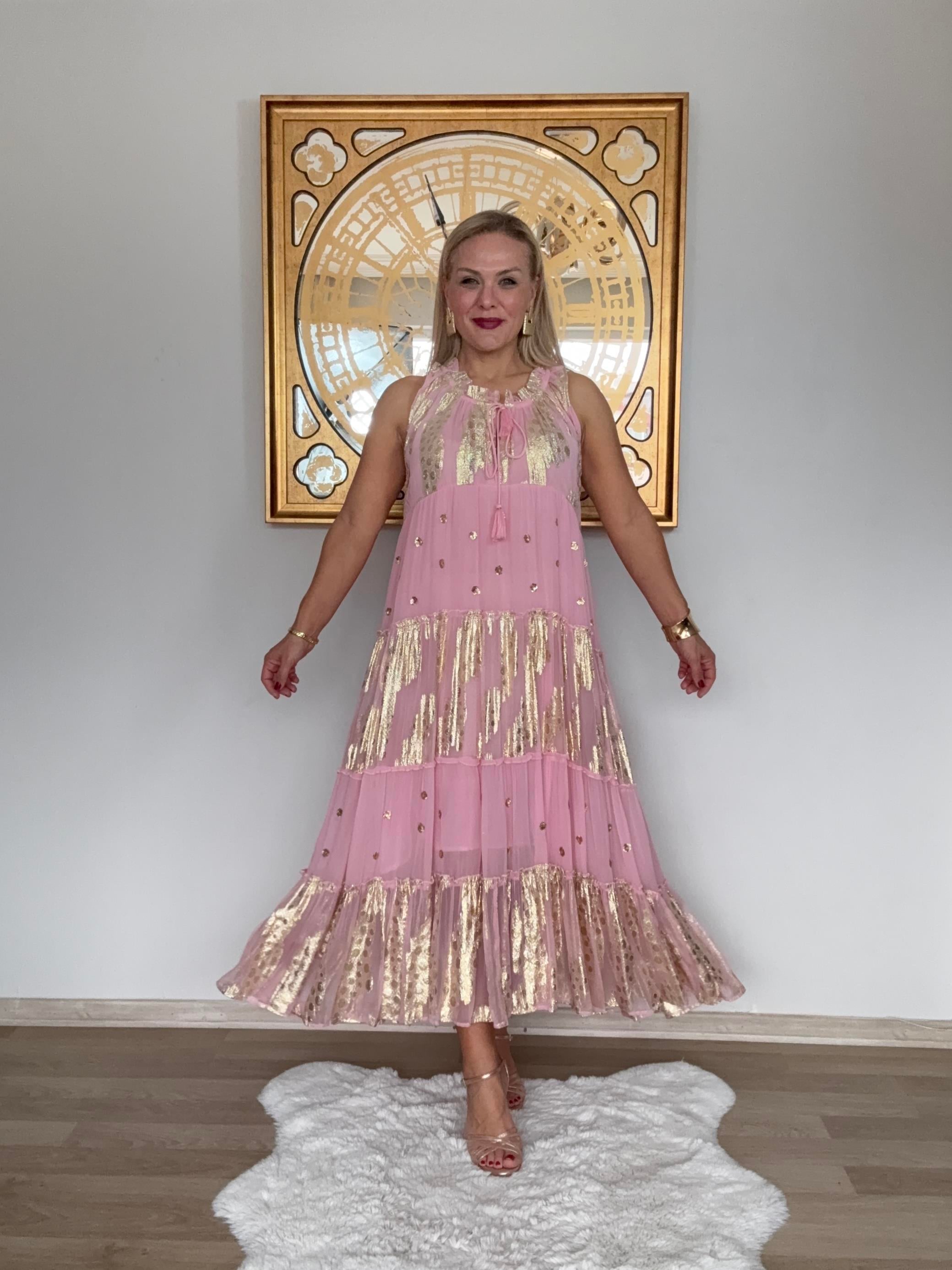 413 Gold Detaylı Amore İthal Elbise