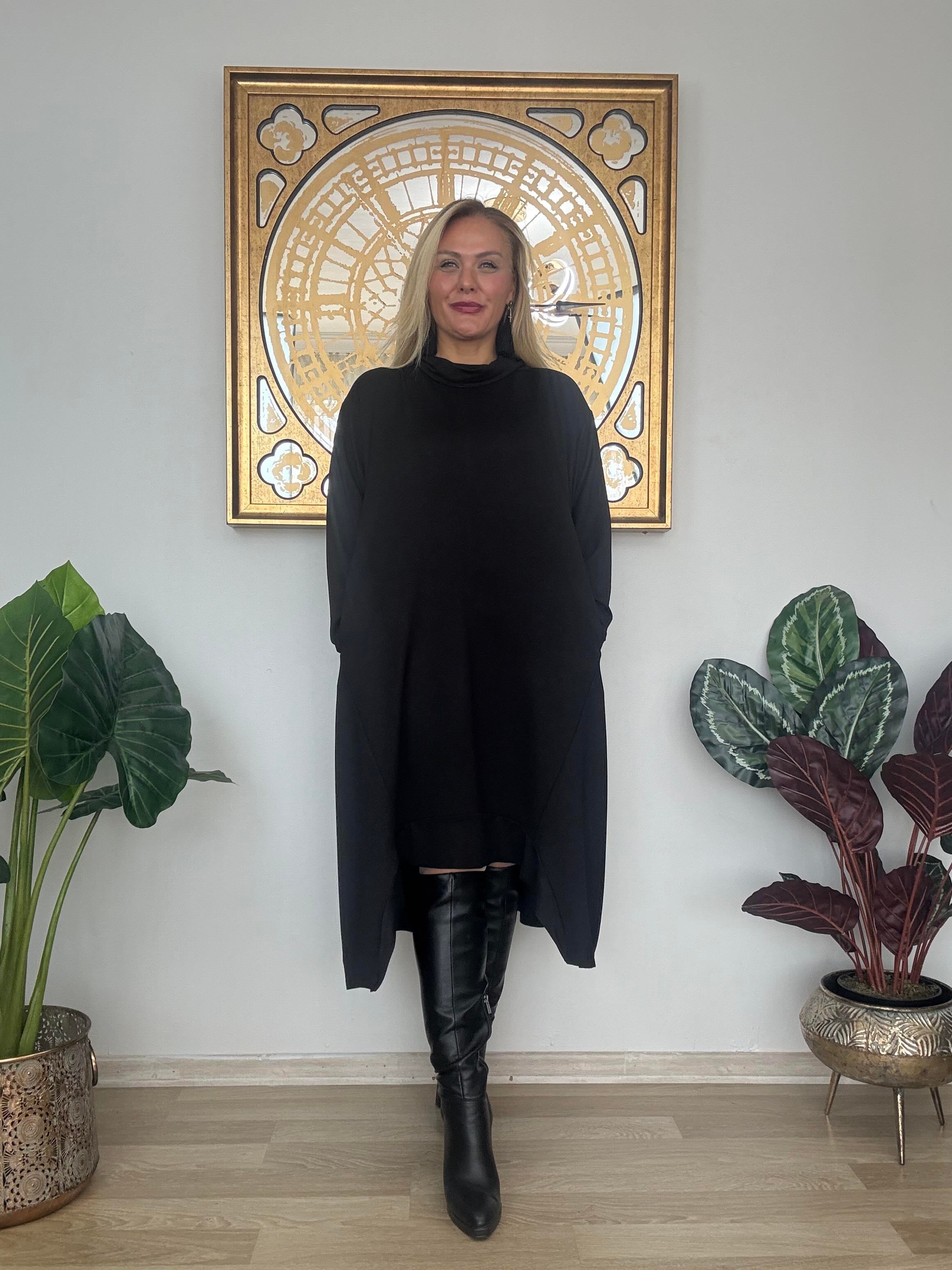 571 Asimetrik Kesim Şal Yaka Elbise