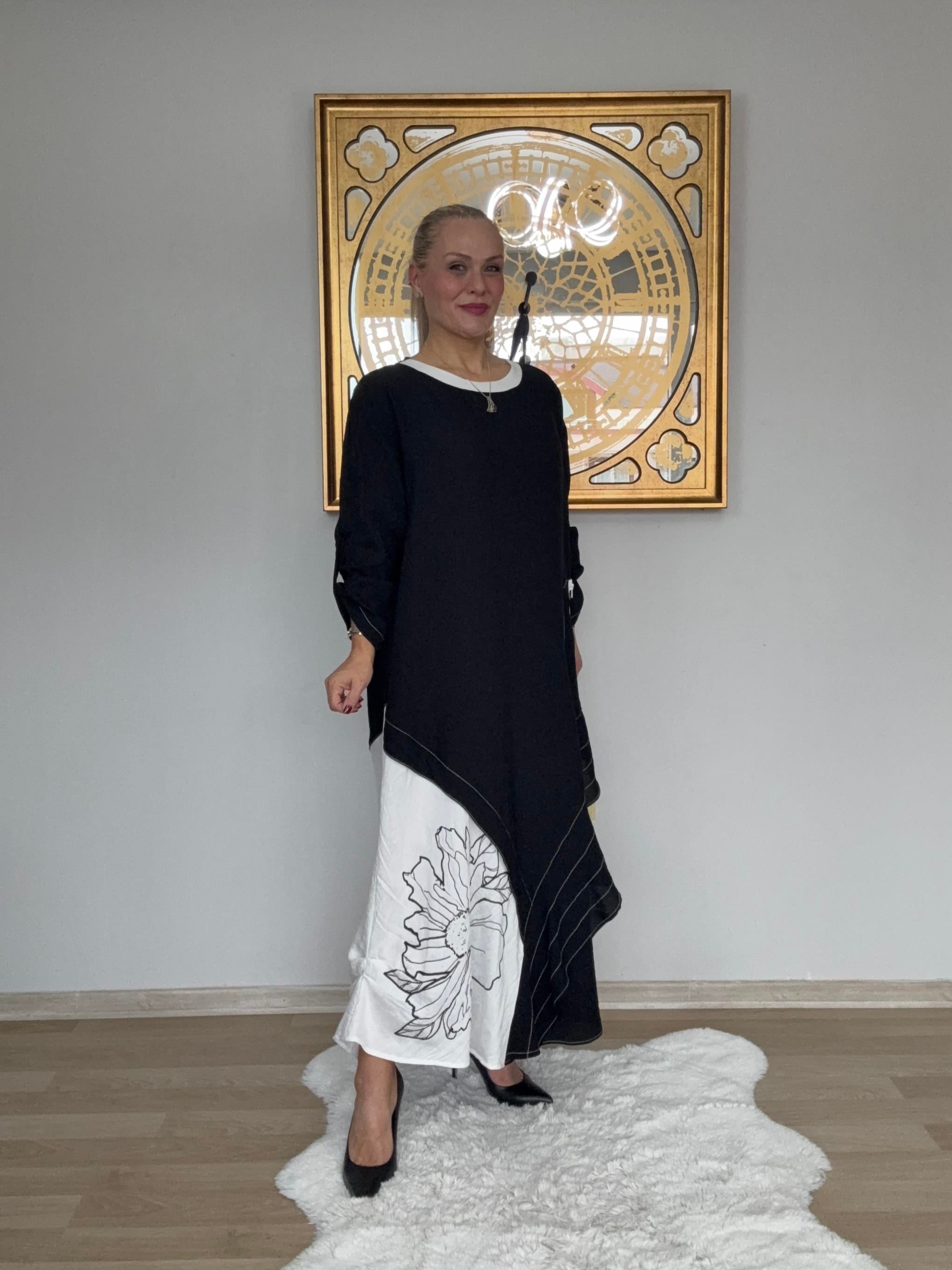 634 Tasarım Siyah Beyaz Elbise