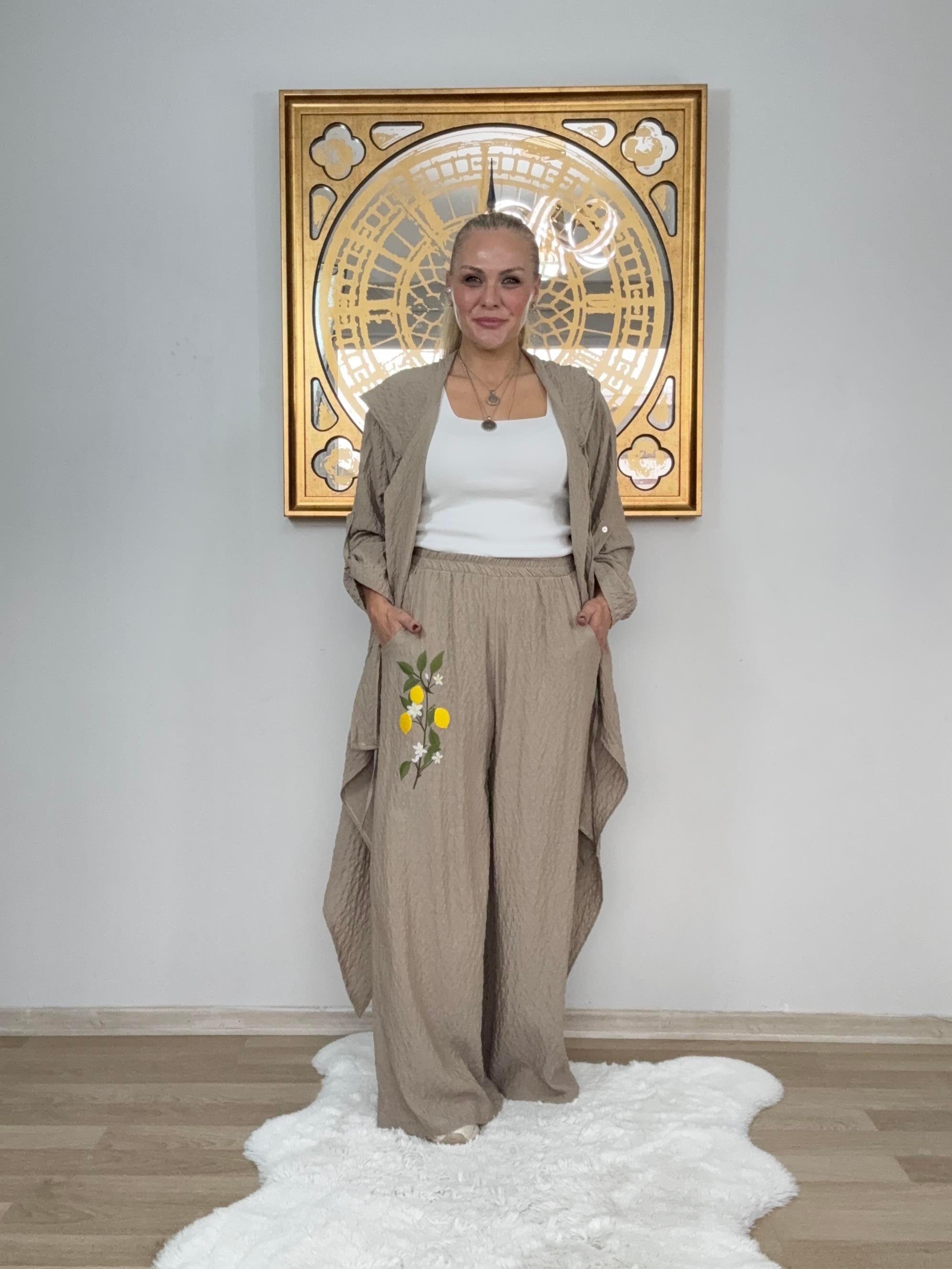 661 Limon İşlemeli Gofre 2'li Takım