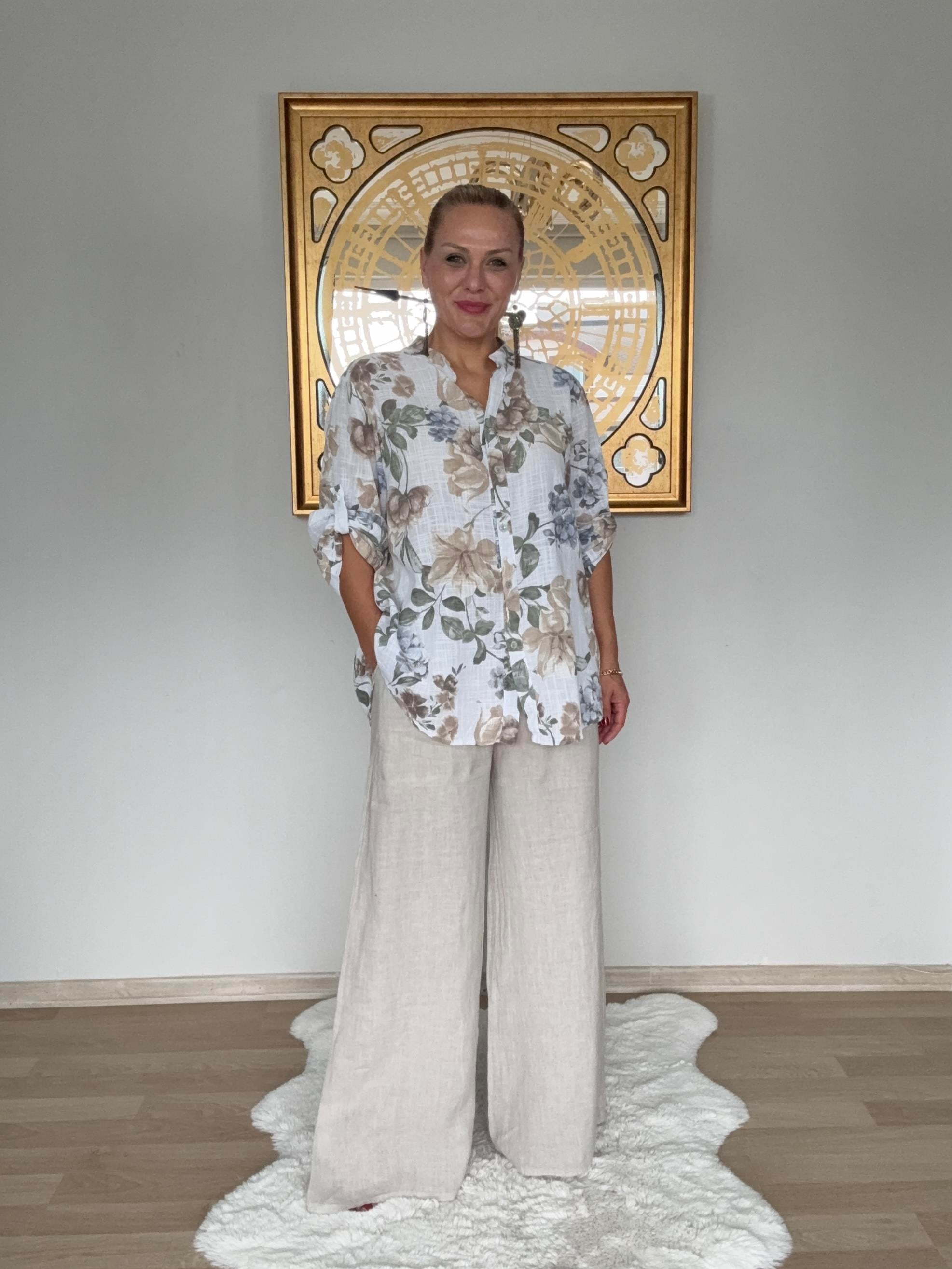 690 Hasır Kemerli İtalyan Keten Pantolon