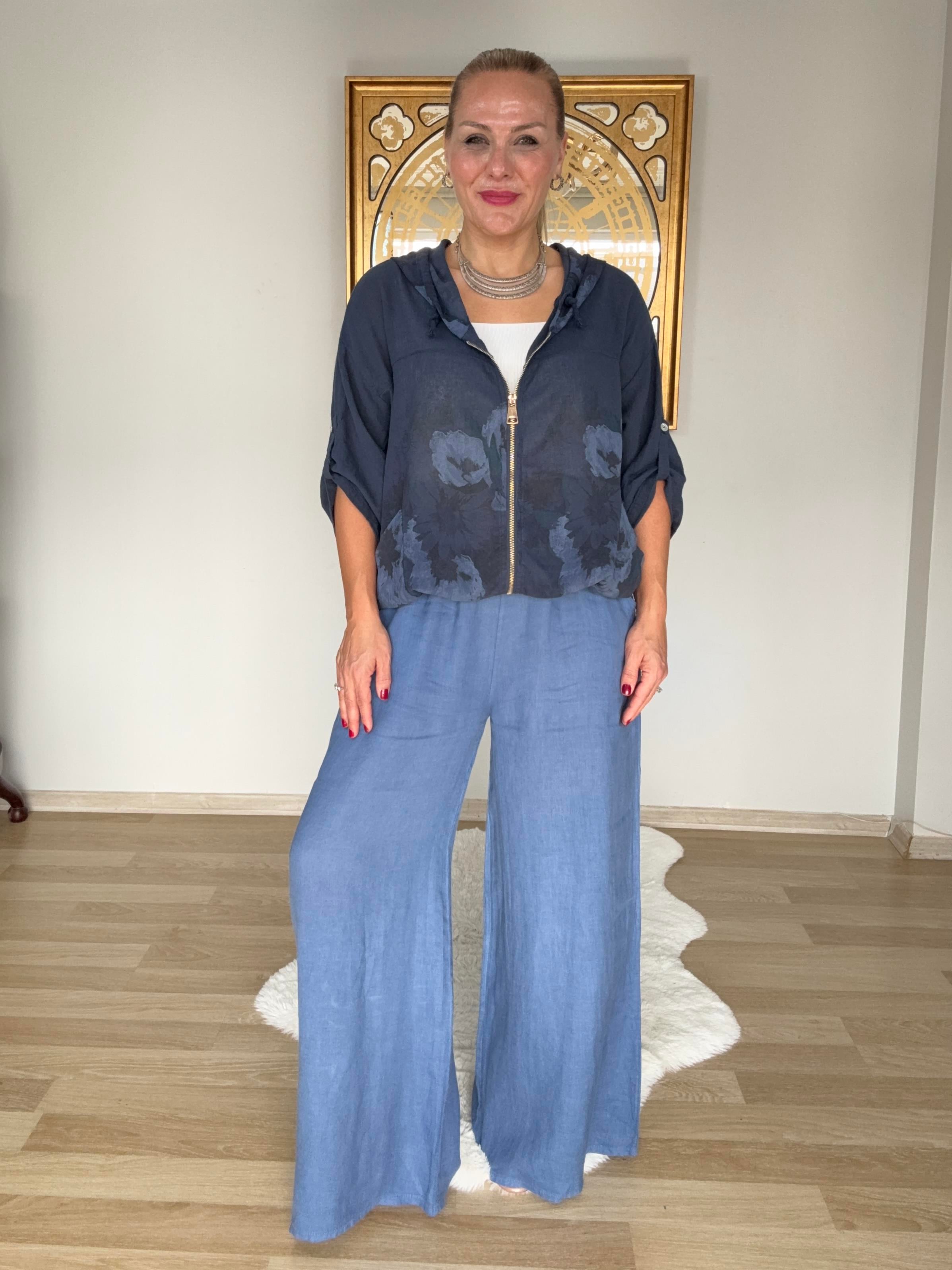 693 Hasır Kemerli İtalyan Keten Pantolon