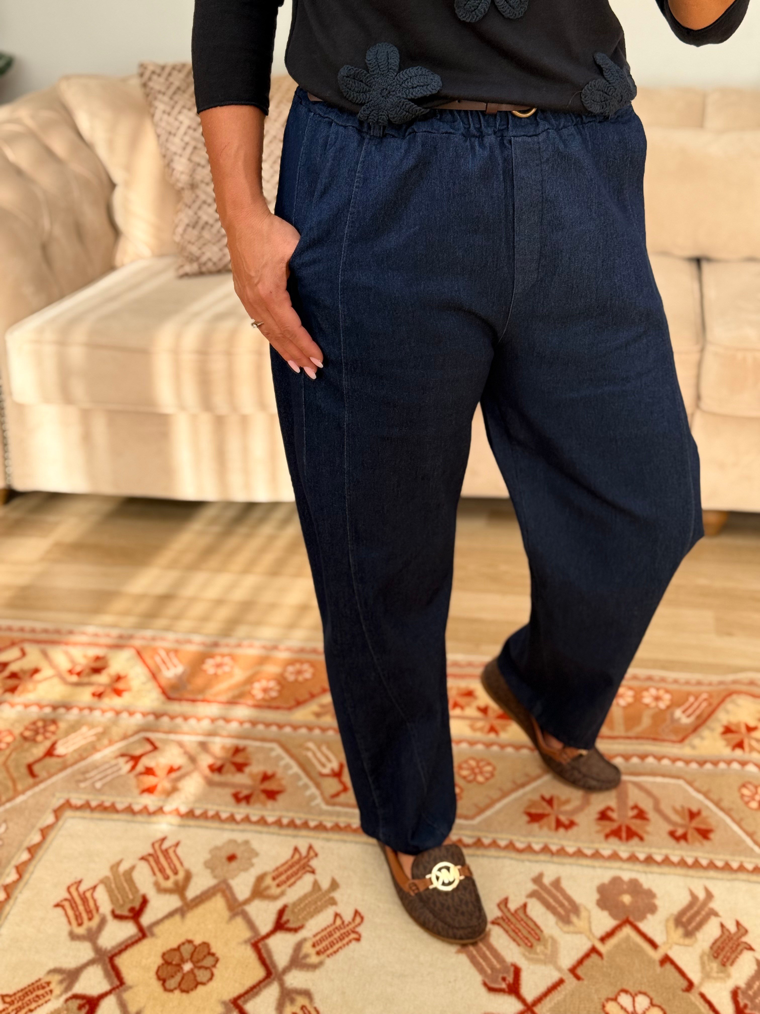 936 Düz Gabardin Denim Kumaş Kemerli İtalyan Pantolon