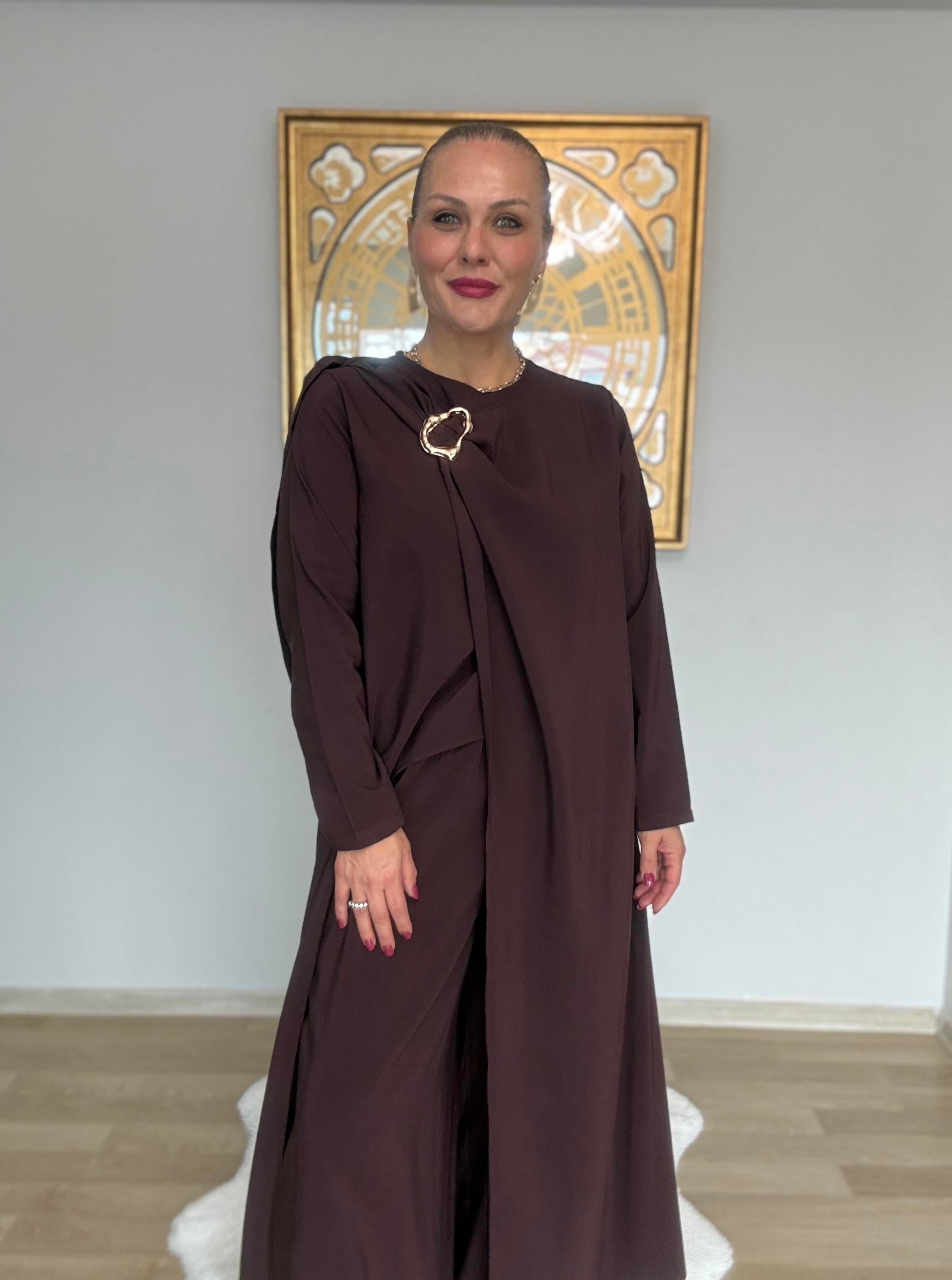 Toka Detaylı Pantolon Bluz 2'li Takım