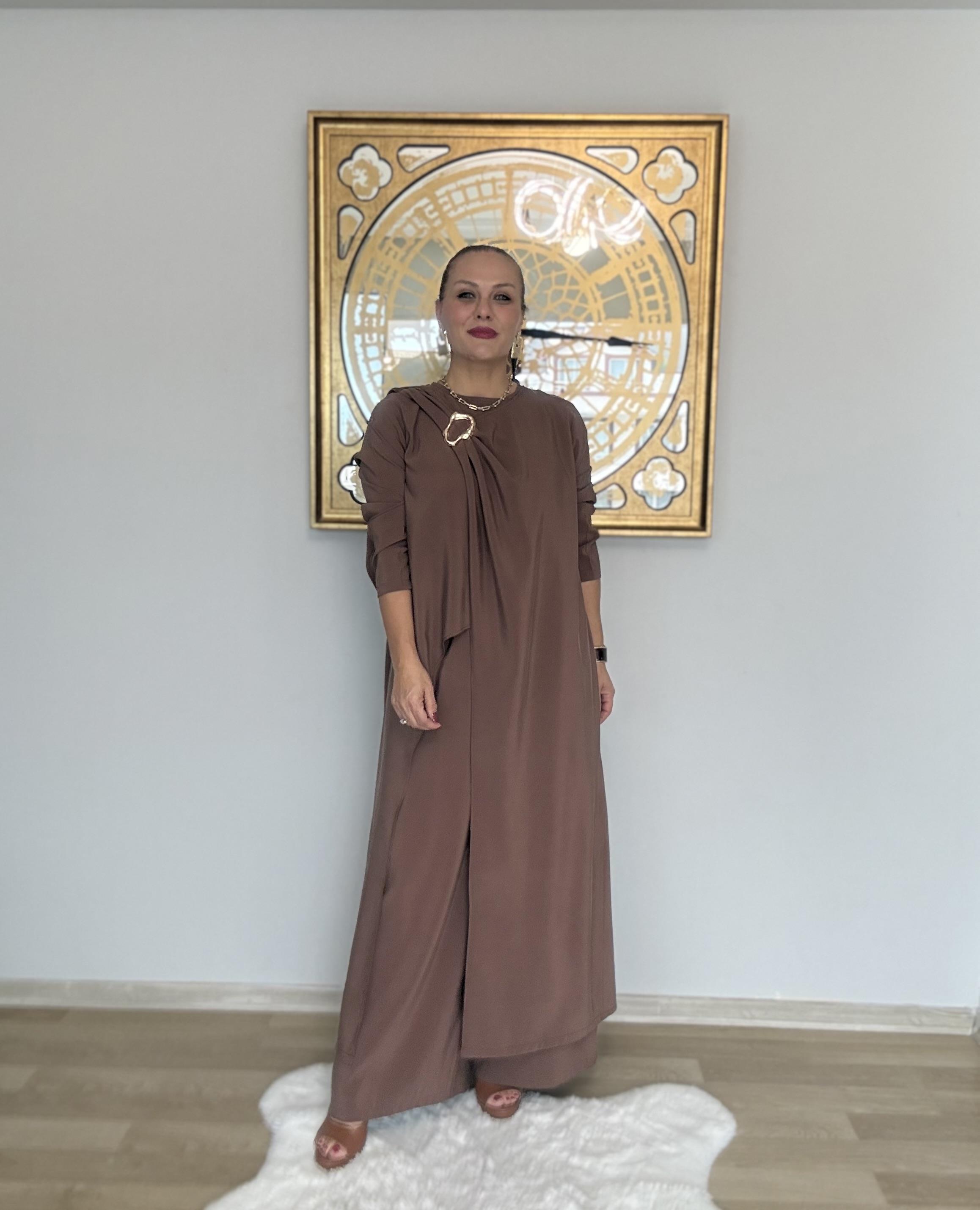 Toka Detaylı Pantolon Bluz 2'li Takım