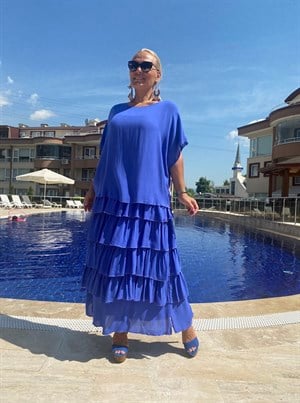 410628 ETEĞİ KAT KAT MAVİ ELBİSE 