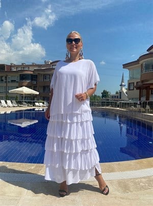 410631 ETEĞİ KAT KAT BEYAZ ELBİSE 