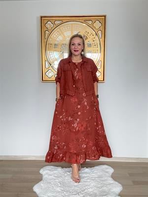 674 İtalyan Keten Elbise Ceket Takım