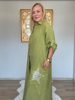 714 Kabartmalı Yıldız Desenli Keten Takım