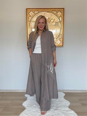 715 Kabartmalı Yıldız Desenli Keten Takım