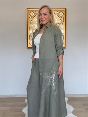 716 Kabartmalı Yıldız Desenli Keten Takım