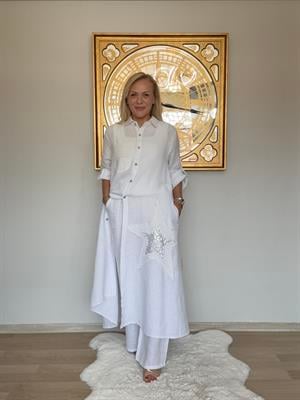 718 Kabartmalı Yıldız Desenli Keten Takım