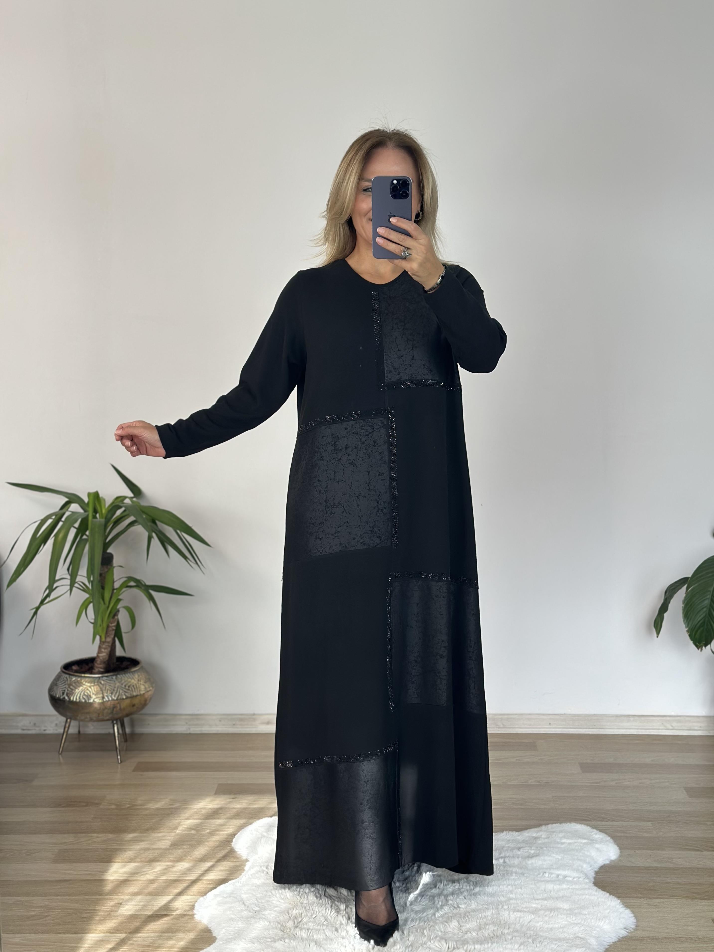 366 Maksi Boy Siyah Tasarın Elbise