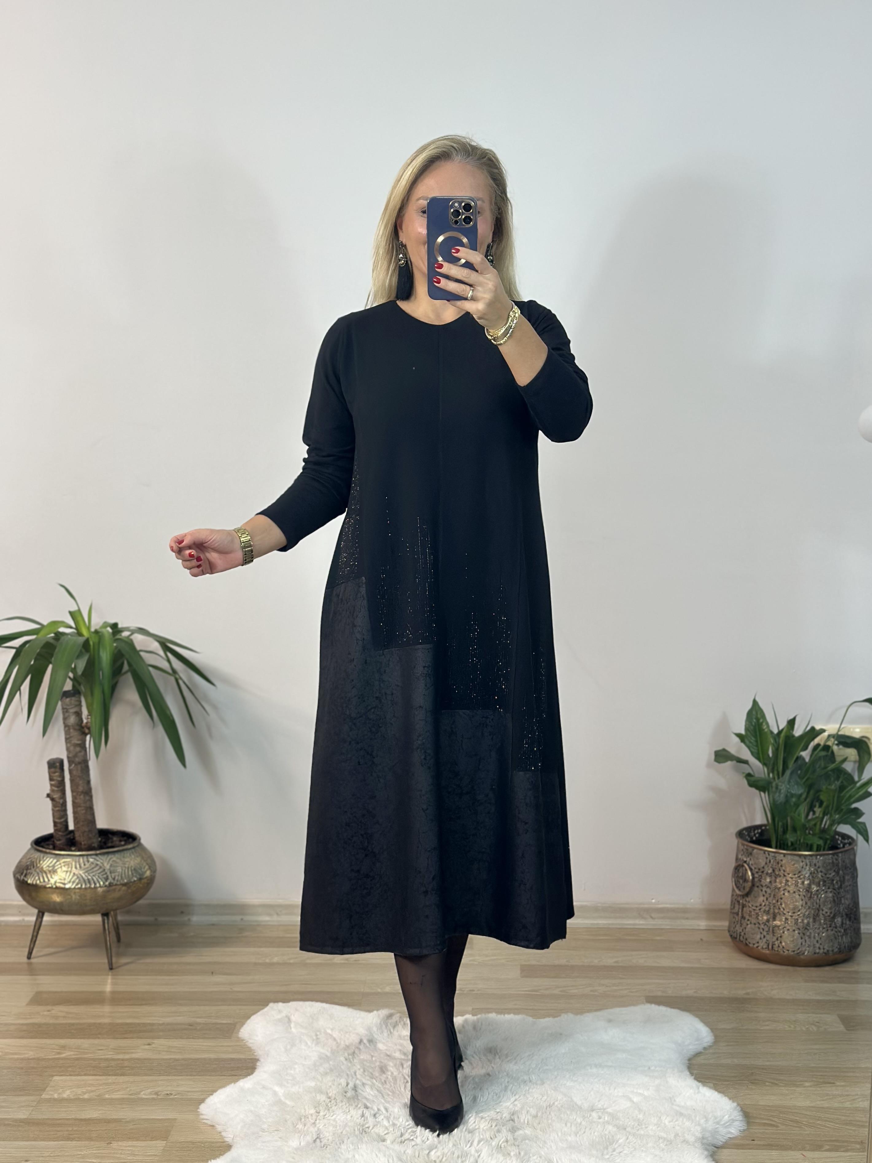 379 Midi Boy Siyah Elbise