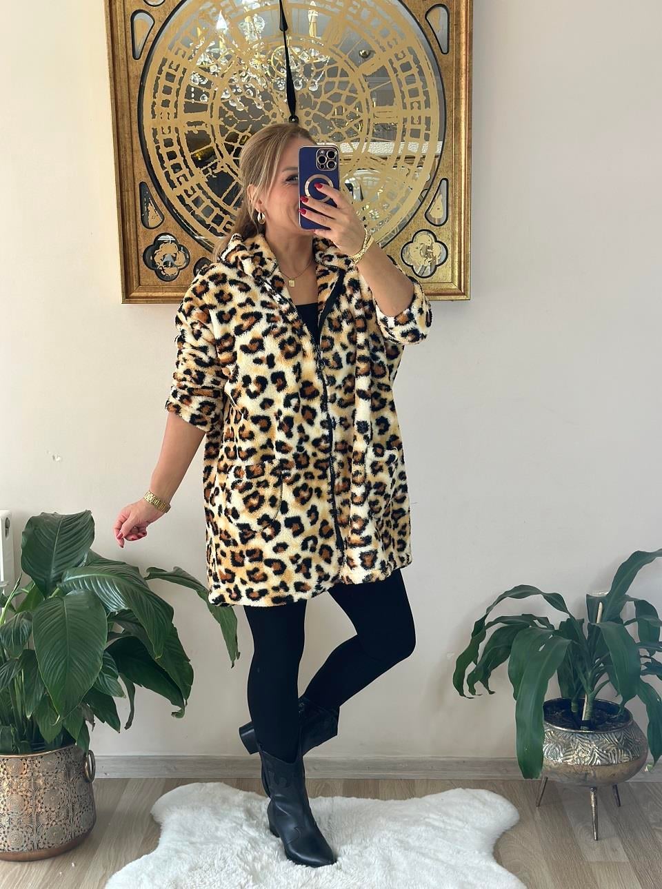 410336 Peluş Leopar Pofidik Ceket