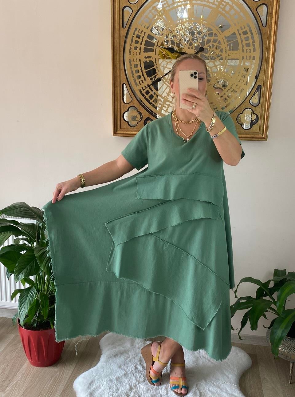 410887 Tasarım Keten Elbise