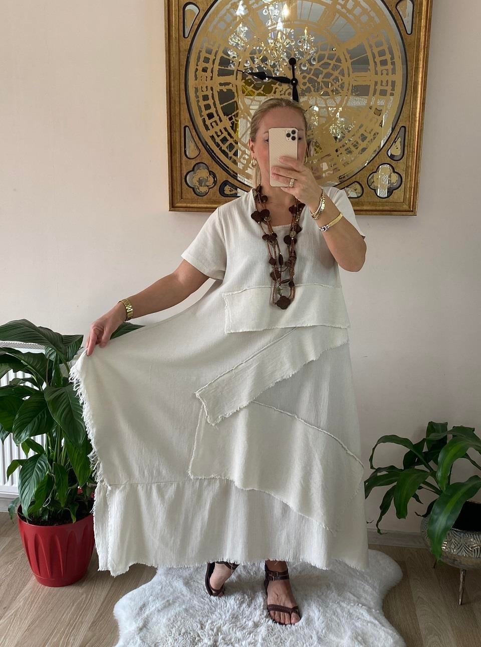410889 Tasarım Keten Elbise