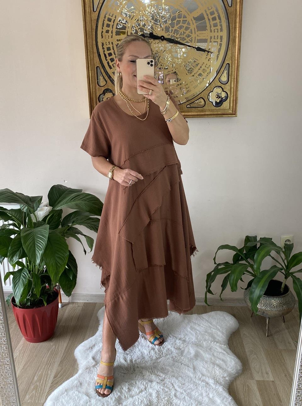 410890 Tasarım Keten Elbise