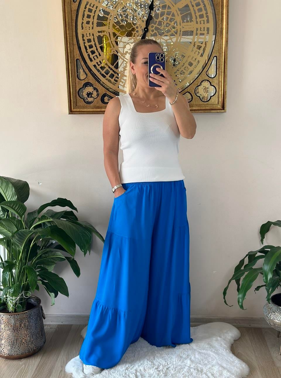 410975 Geniş Paça Beli Lastikli Salaş Model Pantalon 